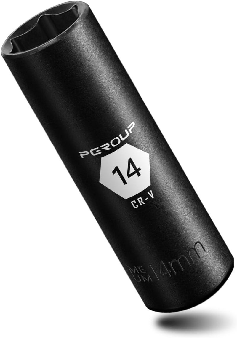 pgroup 3/8” Drive Deep Impact Socket, Metric(14mm socket), 6-Point, Cr-V Steel With Black Manganese Phosphate Coating - Image 1